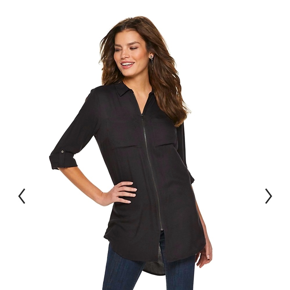 Rock & Republic - Zip front tunic - black - size l - NWT